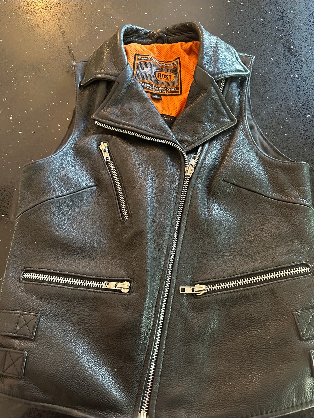 Women's Black Leather Motorcycle Vest